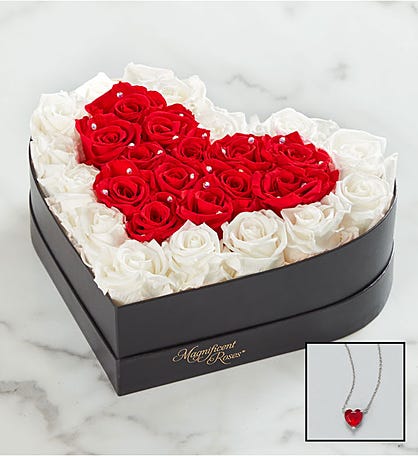 Magnificent Roses® Preserved You Are My Heart Roses & Necklace